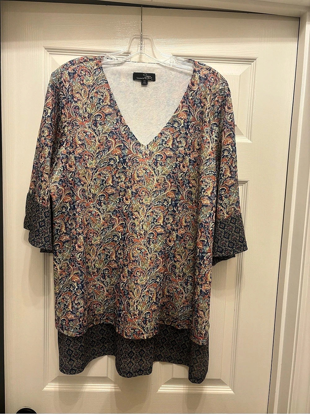 Suzanne Betro Paisley Tunic in Blue & Orange XL Like New
